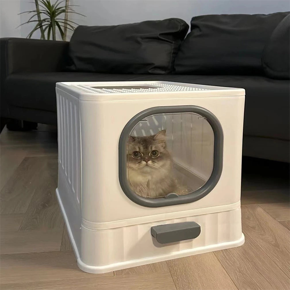 Leak-proof Enclosed Cat Litter Box Pull Drawer Training Toilet with Scooper