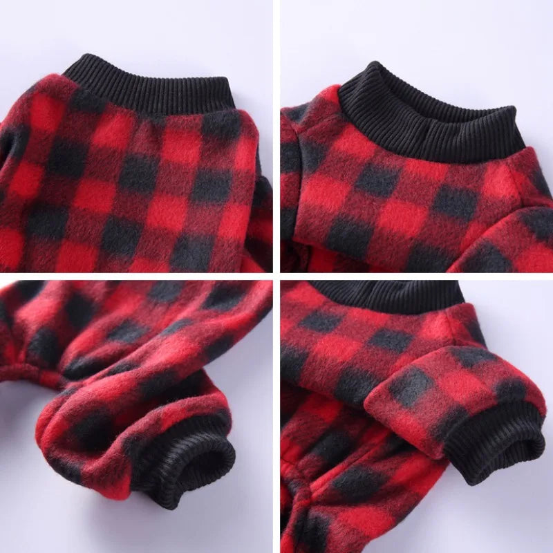 Pet Christmas Pajamas Red Black Buffalo Plaid Jumpsuit Dog Clothes