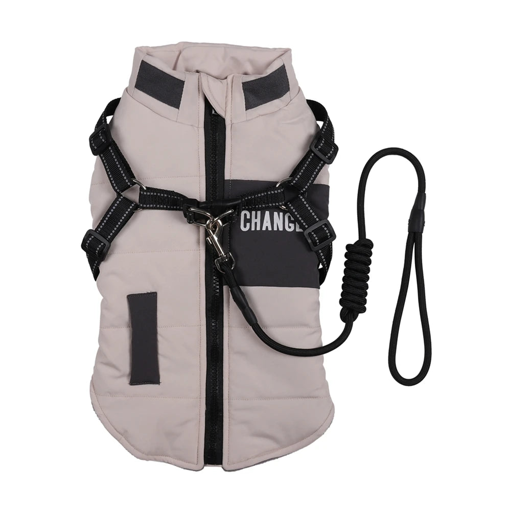 Winter Pet Dog Jacket With Harness Clothes Waterproof