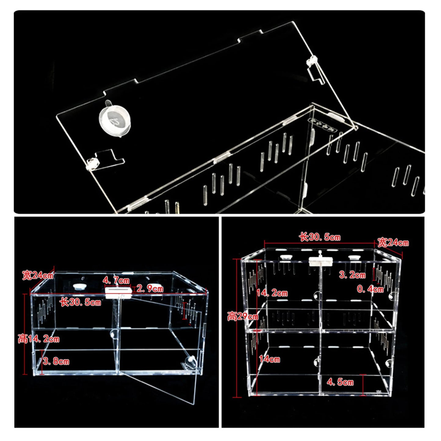 4 Grids Acrylic Pet Reptile Cage Breeding Box Terrarium