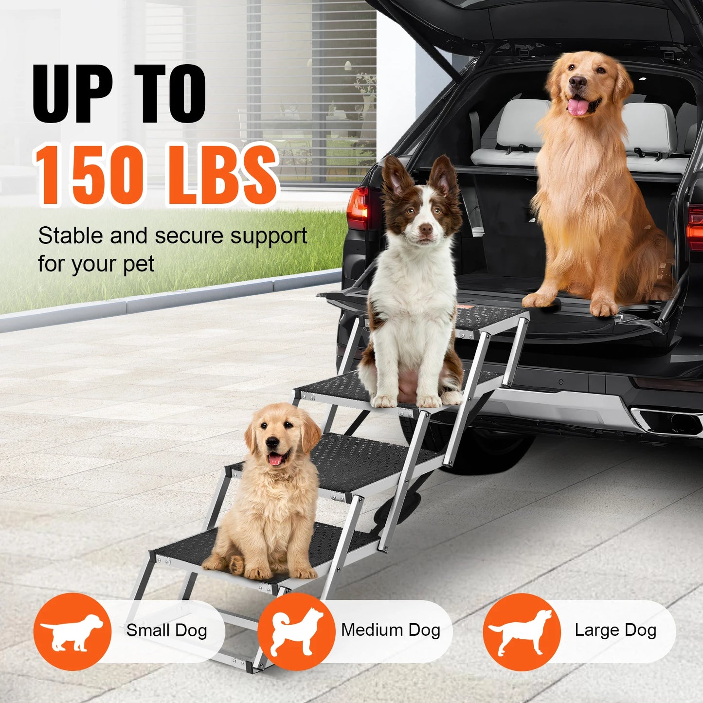 VEVOR Dog Stair for Cars Wide 4-step Folding Portable Pet Steps