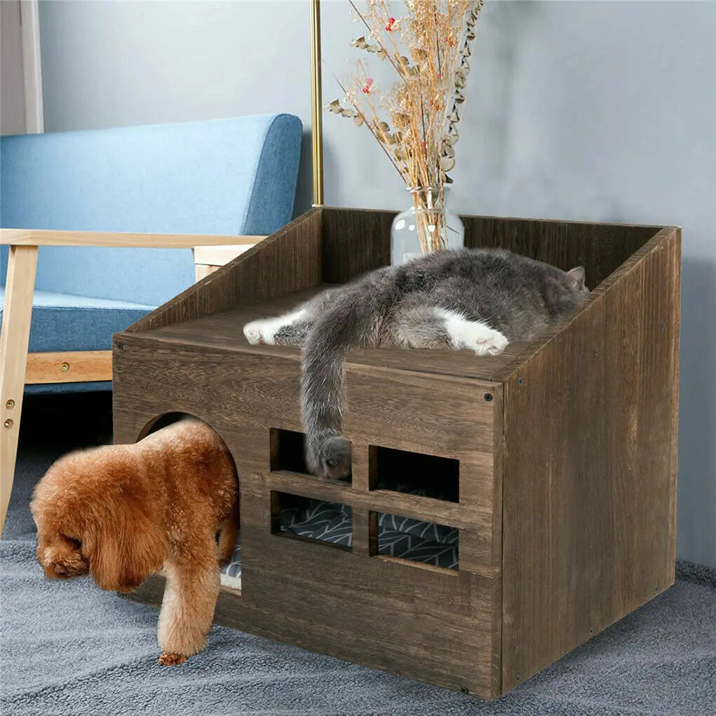 Solid Wooden Cat Litter Box for Indoor and bed