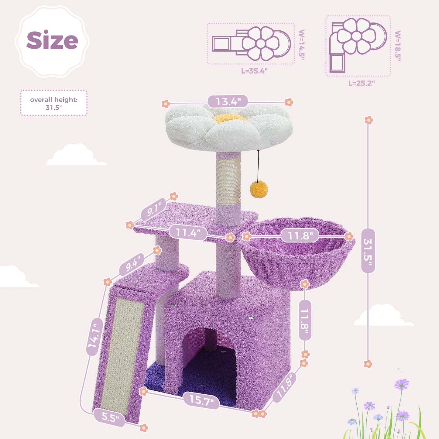 Small Cat Tower for Indoor Tree with Large Hammock