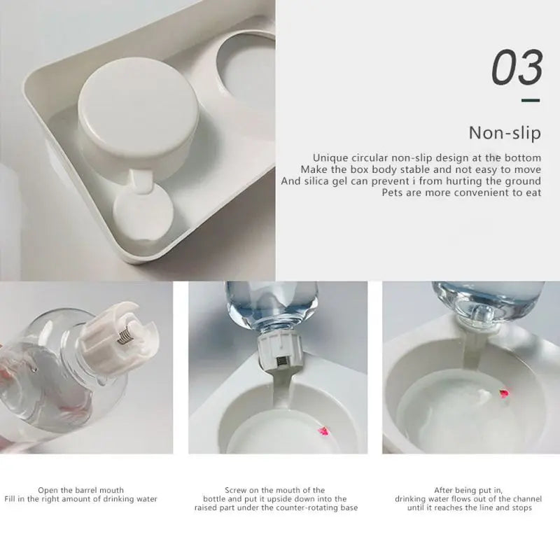 Cat Food Bowl Feeder Automatic Pet Food Container with Water Dispenser