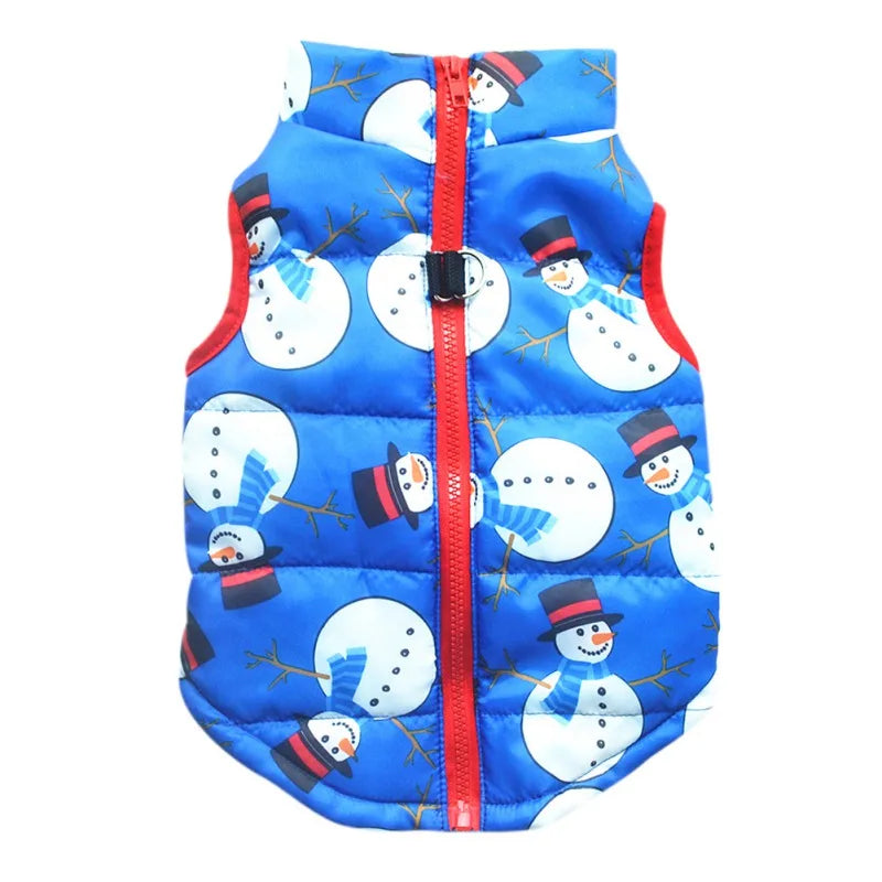 Christmas Pet Cotton Wadded Jacket Snowman Coat with Harness Hook