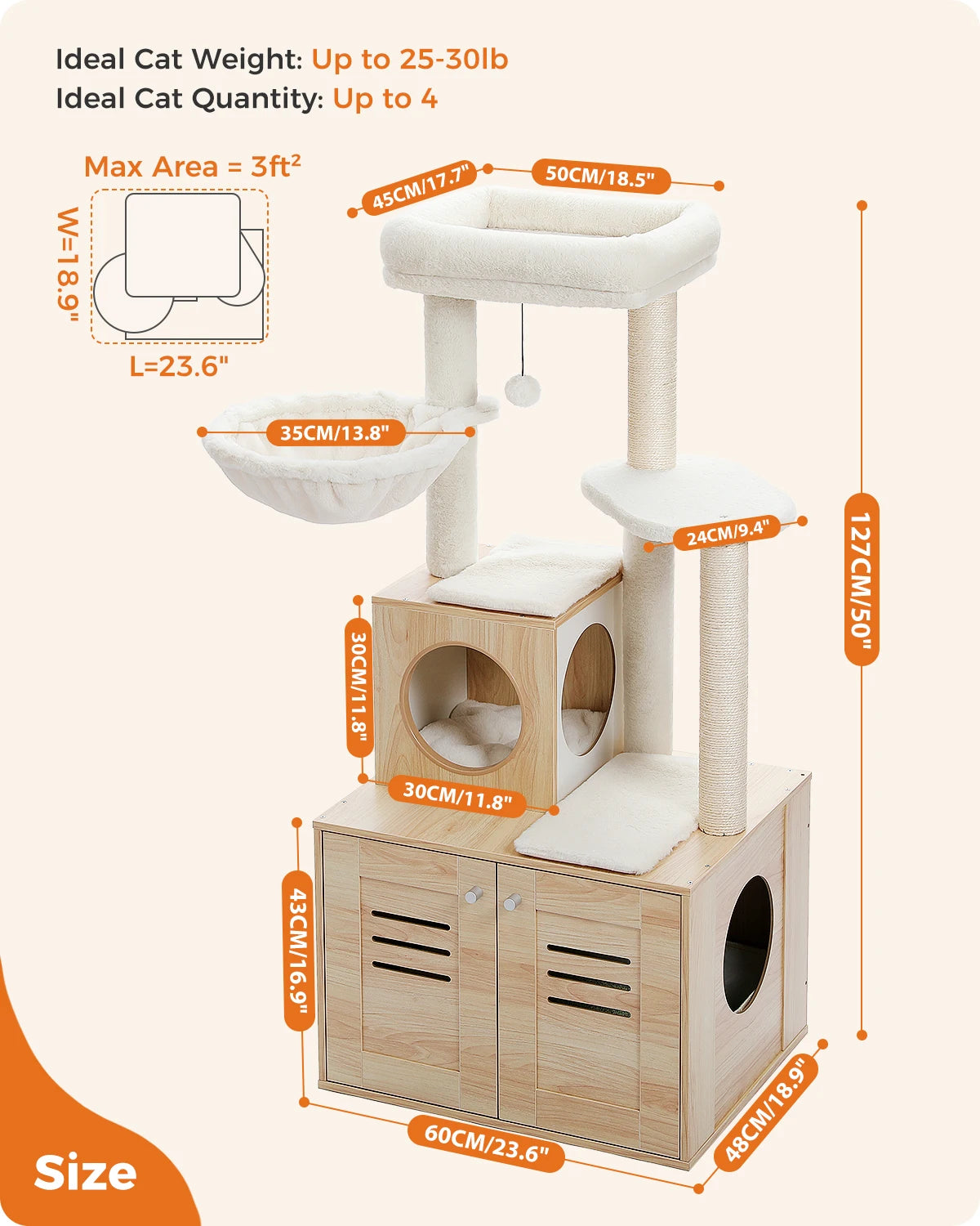 Multi-Level Cat Tower with Foldable Cat Litter hind away