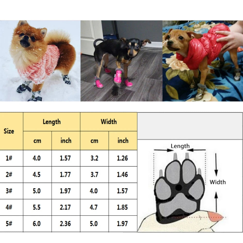 Dog Outdoor Shoes PU Leather Boots with Plush Lining Anti-Slip Sole