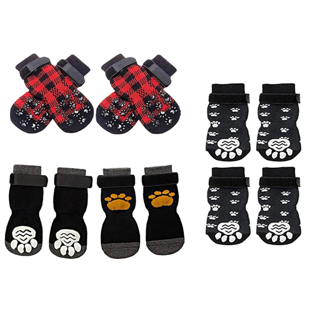 4pcs Anti-Slip Pet Dog Cat Socks with Adjustable Straps for Pets Paw