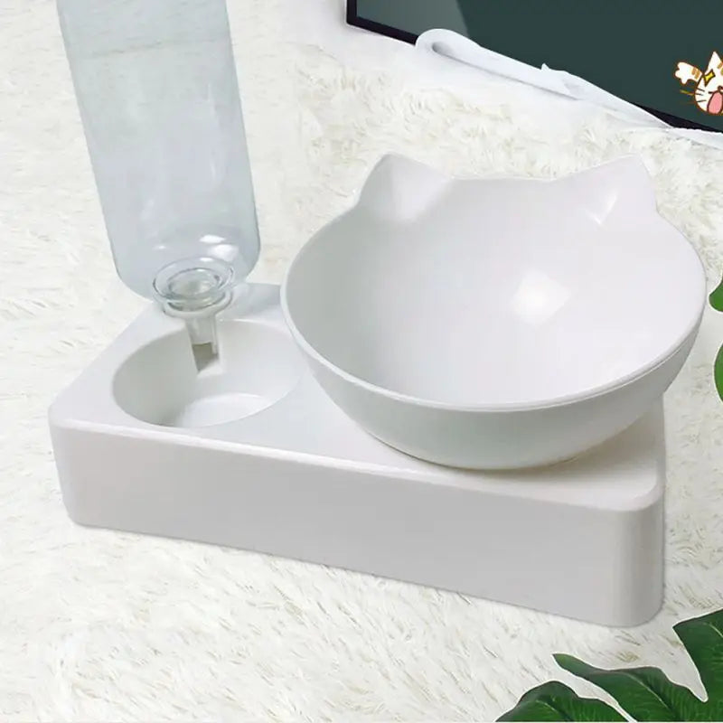 Cat Food Bowl Feeder Automatic Pet Food Container with Water Dispenser