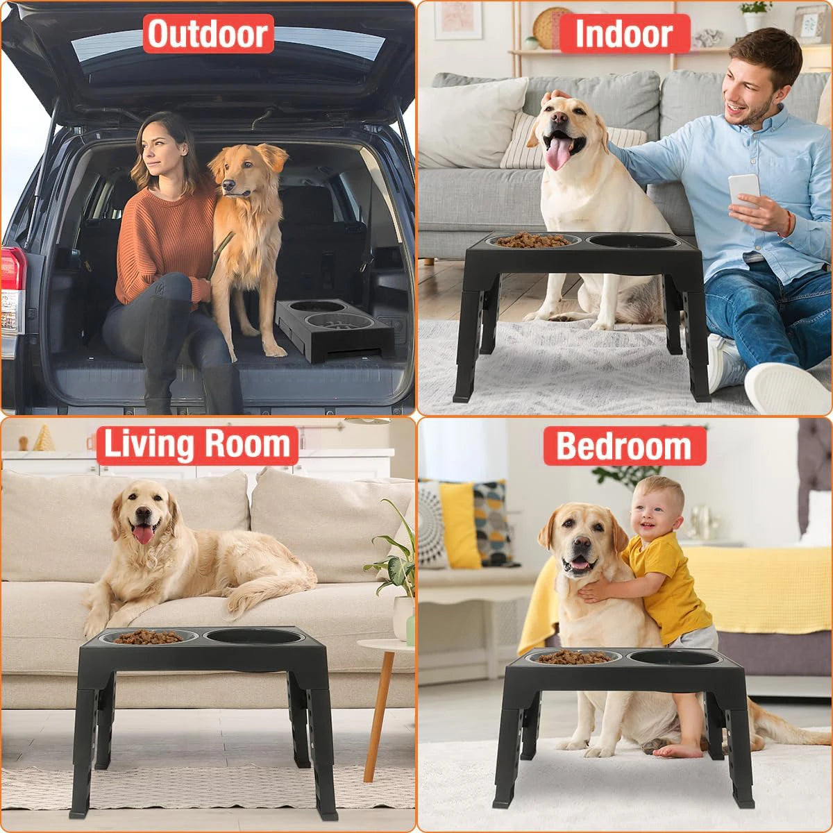 Slow Feeder Dog Bowl Holder with 5 Height Adjustments