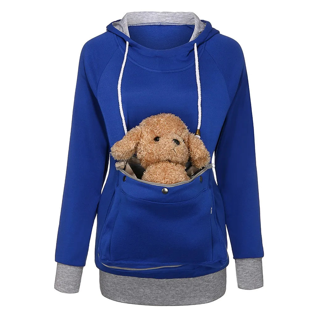 Winter Plush Cute Carrier Holder Hoodies Women Sweatshirts