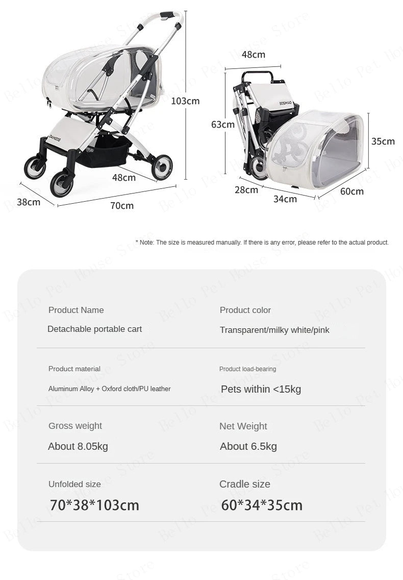 Pet Dog Stroller Detachable Pet Car Bag Transparent