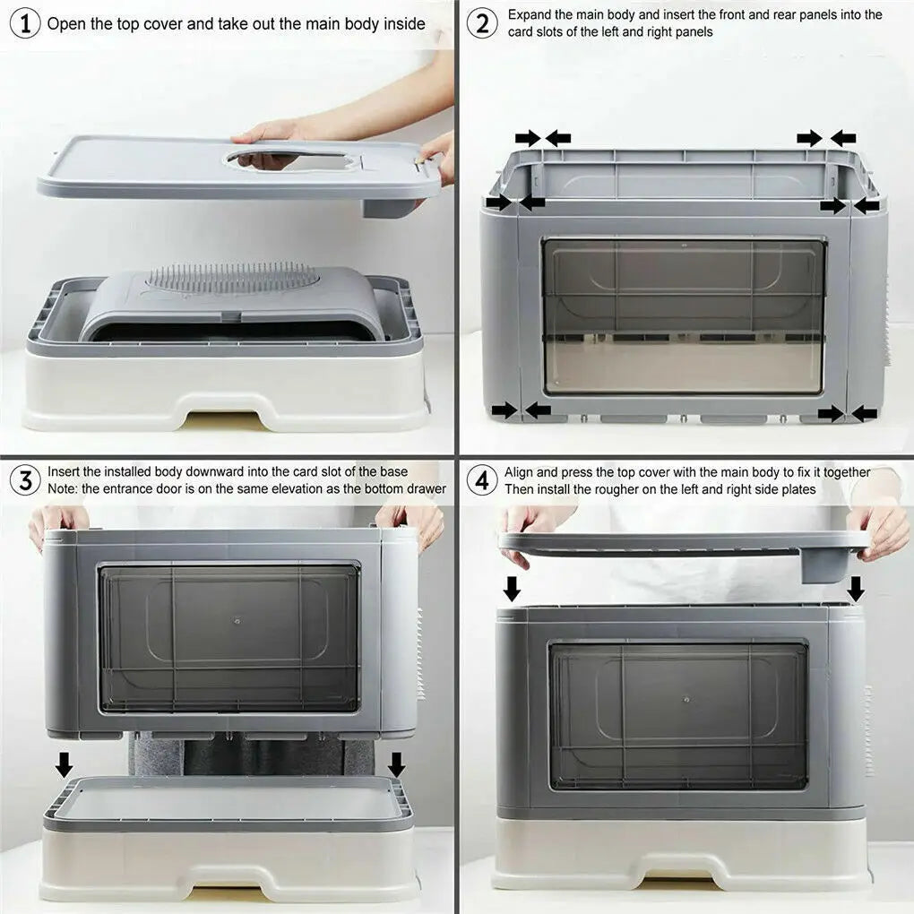 Foldable Cat Litter Box Front Entry & Top Exit Boxes
