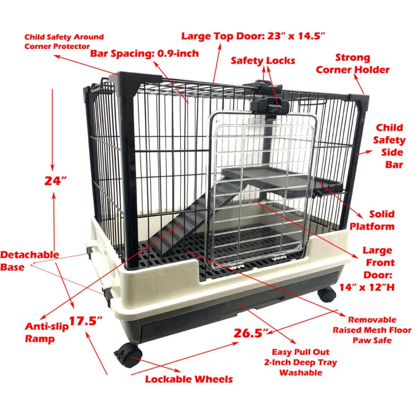 Indoor 2-Floors small pets Rolling Cage Hutch House