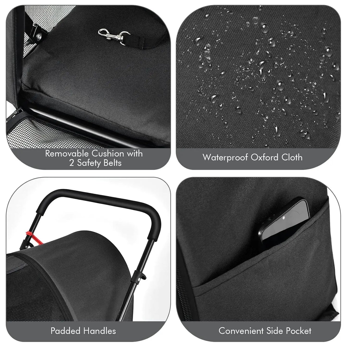 Double Pet Stroller with 2 Detachable Carrier Bags