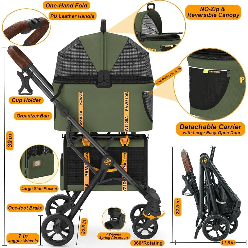 PAWZIDEA Double Pet Stroller for 2 Small or Medium pet