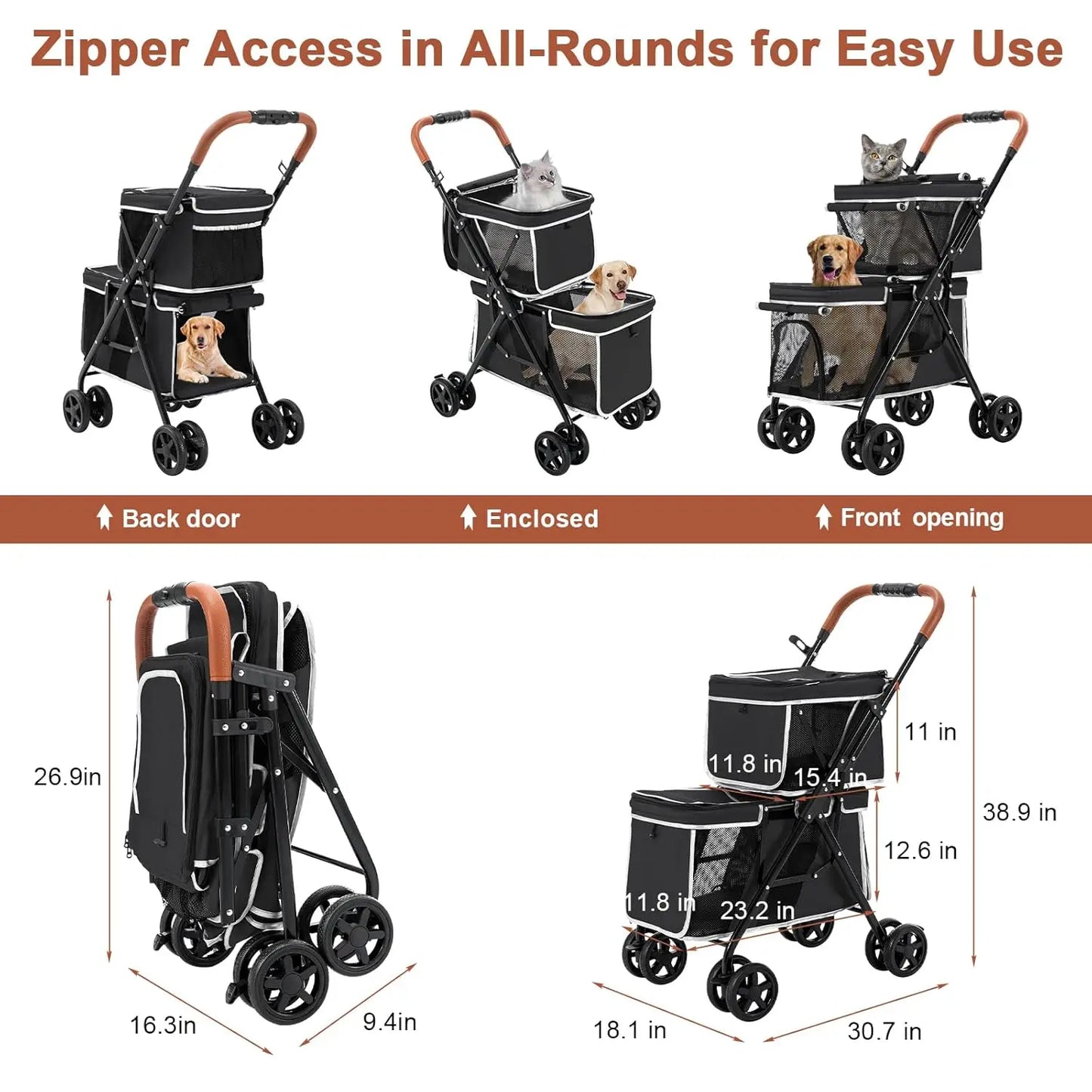 Double small Pet Stroller One-Hand Folding Travel Carriage