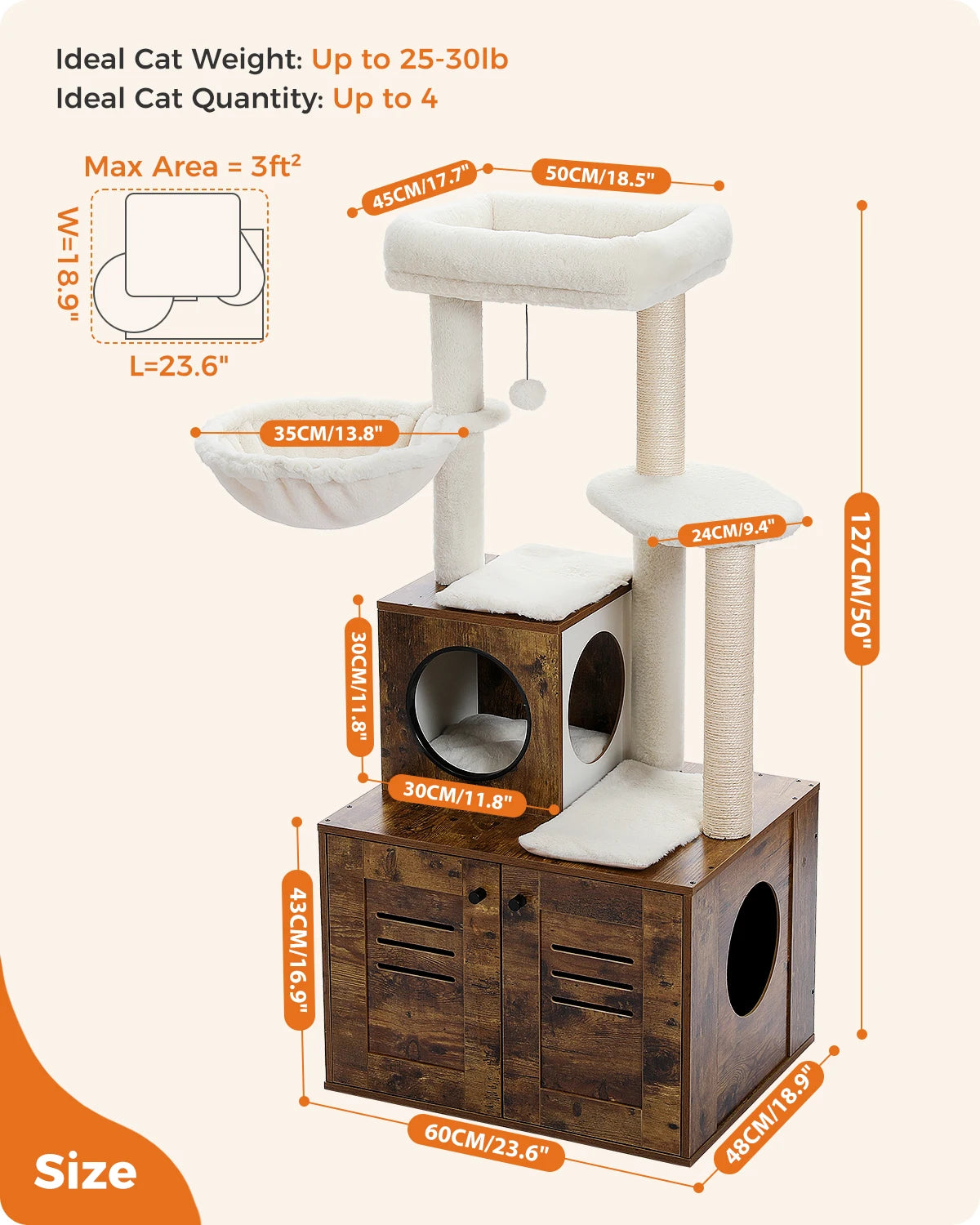 Multi-Level Cat Tower with Foldable Cat Litter hind away