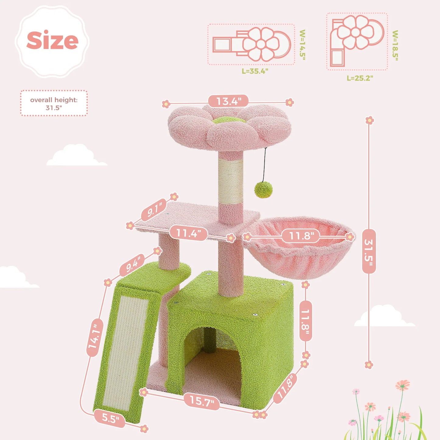 Small Cat Tower for Indoor Tree with Large Hammock