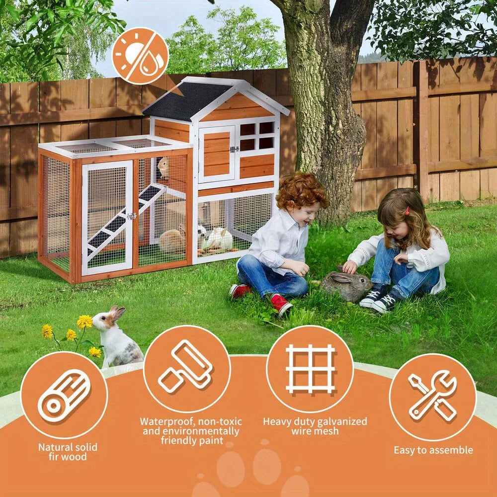 Wooden House Hutch Poultry Cage Waterproof Roof pets