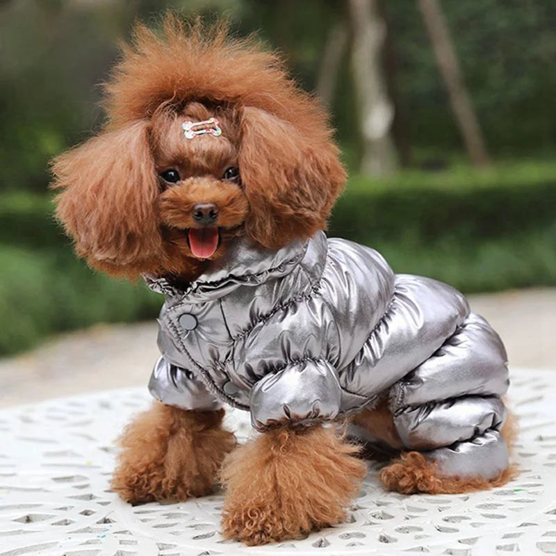 Dog or Cat Winter Faux Leather Waterproof Jumpsuit Hoodie
