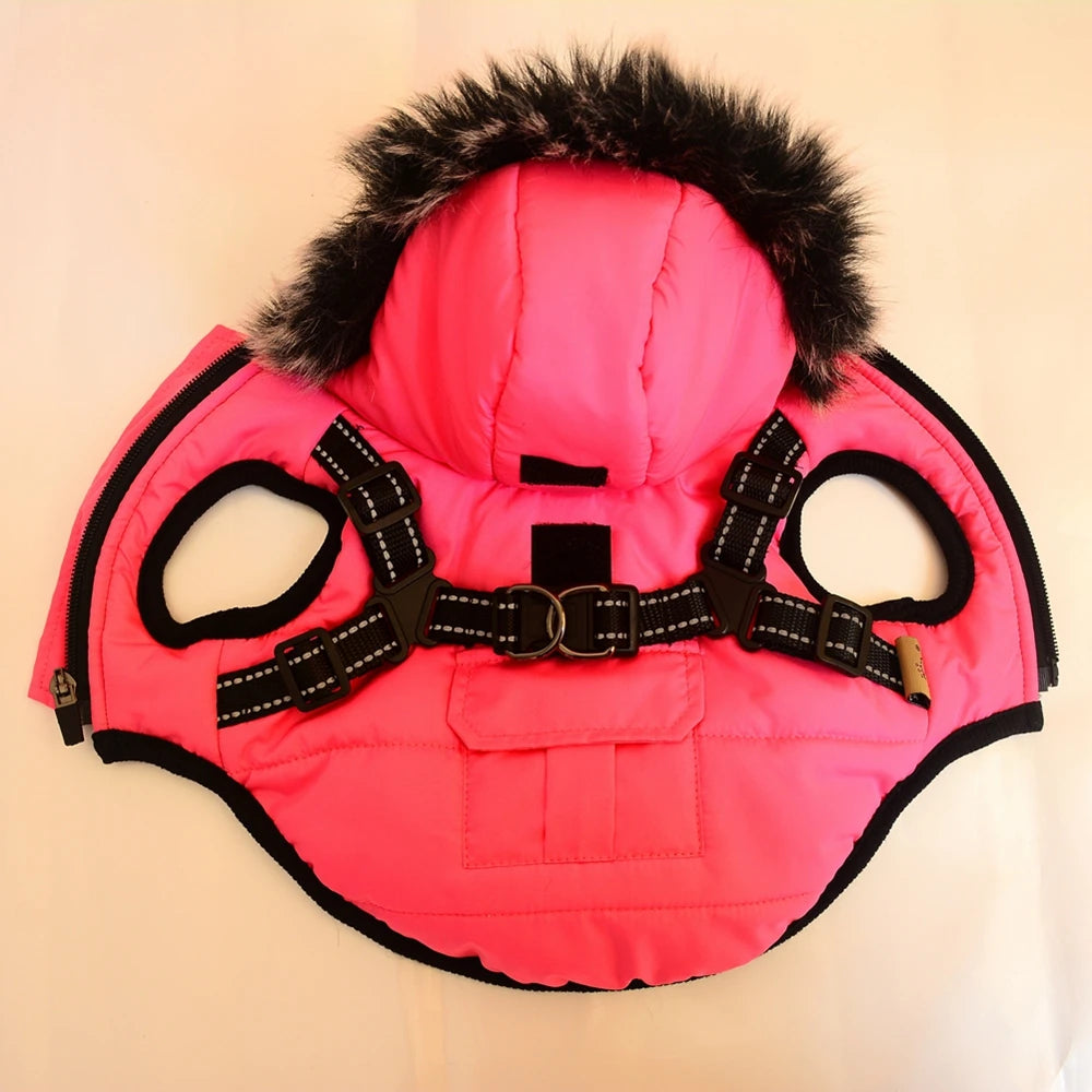 Winter Pet Dog Jacket With Harness Warm Dog Clothes