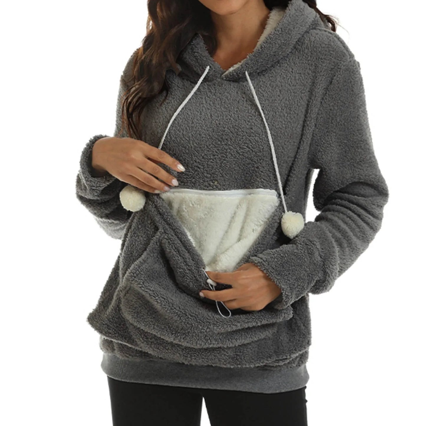 Winter Plush Cute Carrier Holder Hoodies Women Sweatshirts