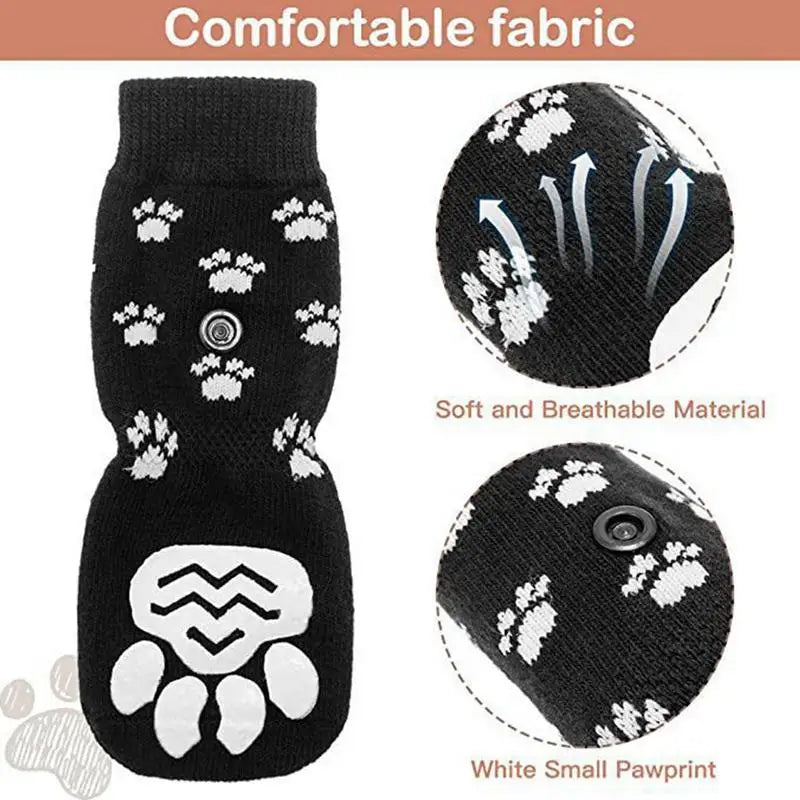 4PCS Double Side Anti-Slip Dog Socks with Adjustable Straps for Pet Paw