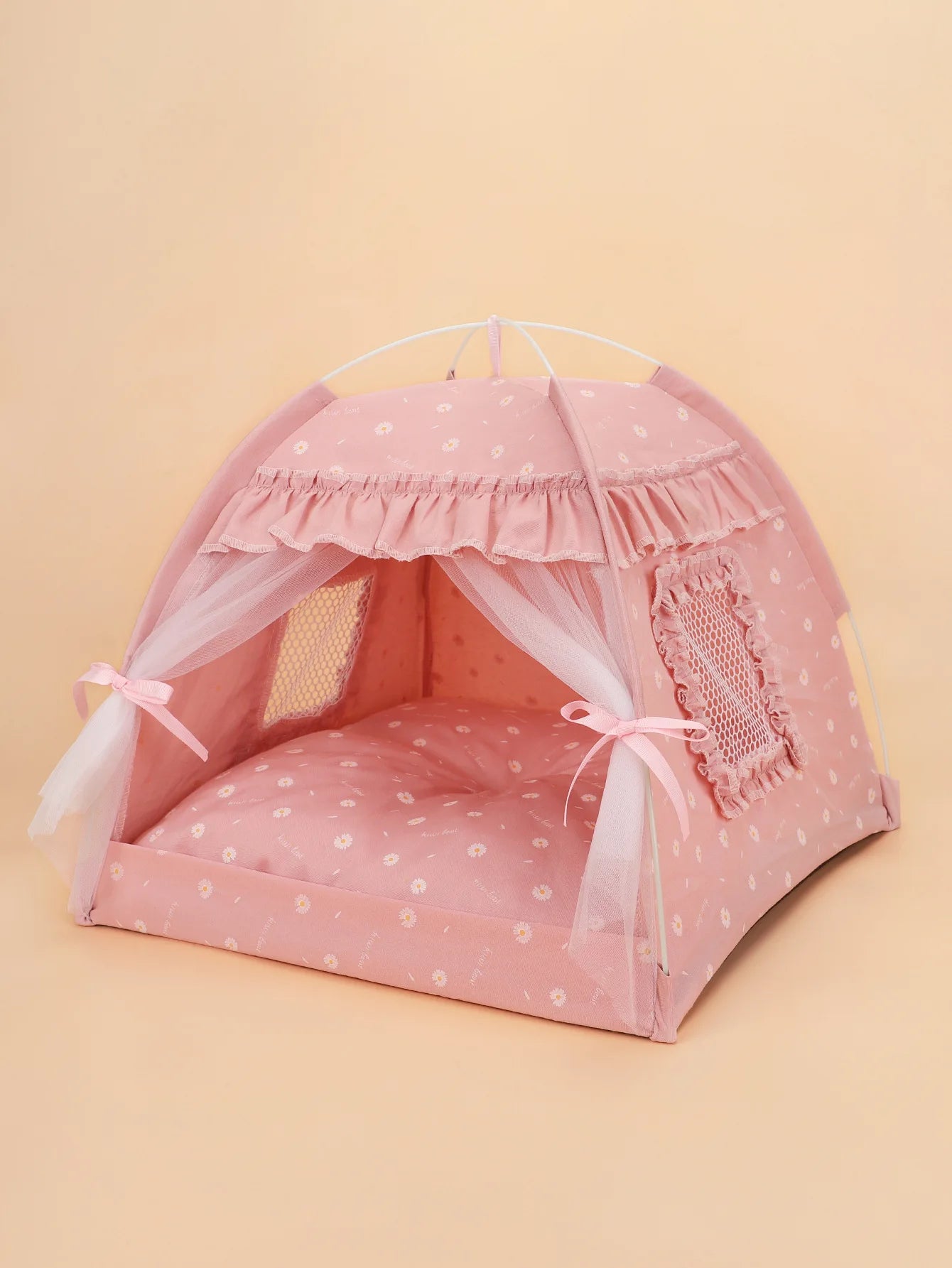 ZK20 Pet Dog Tent House Floral Print Enclosed Tent Bed