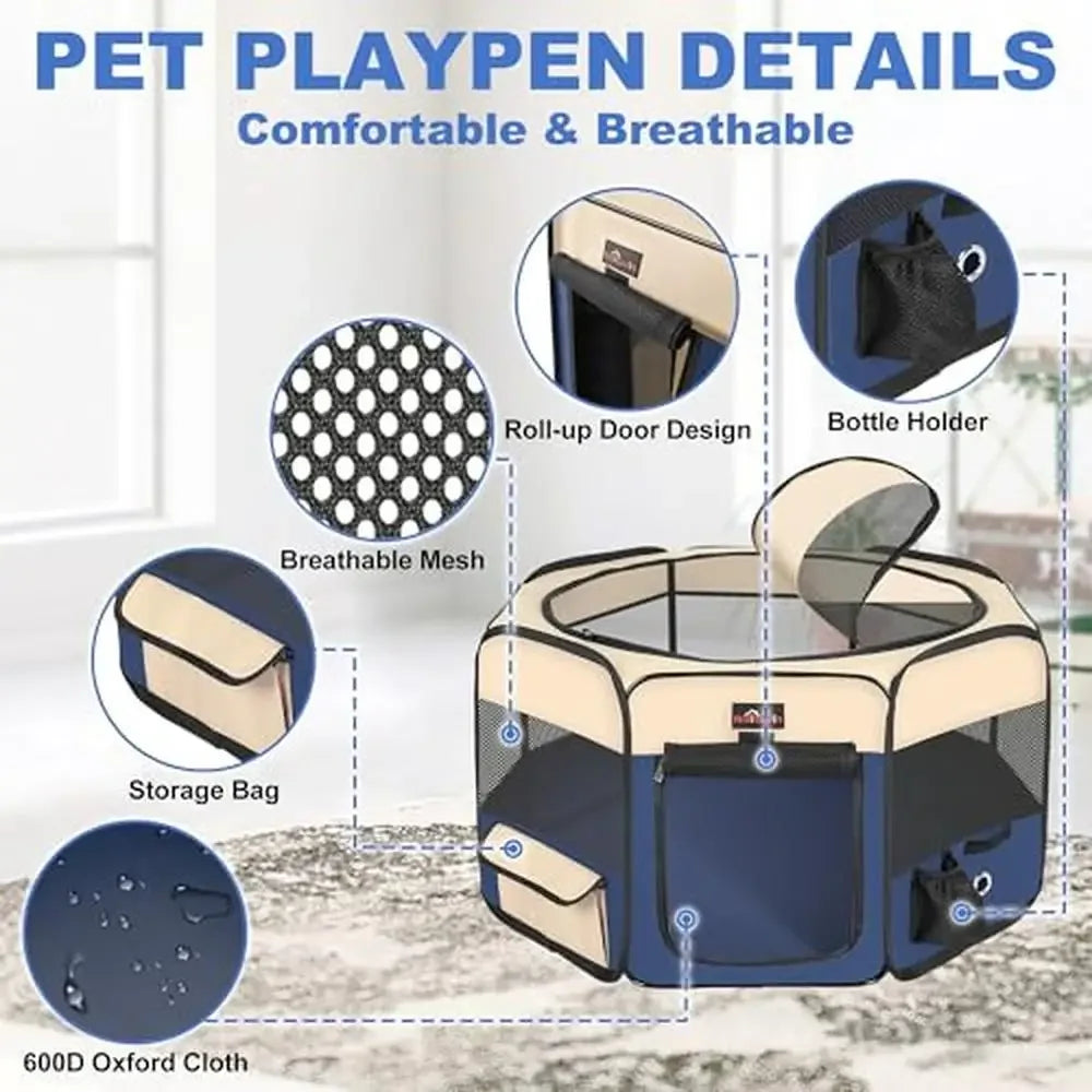 Pet Playpen Portable Foldable with Mesh Window