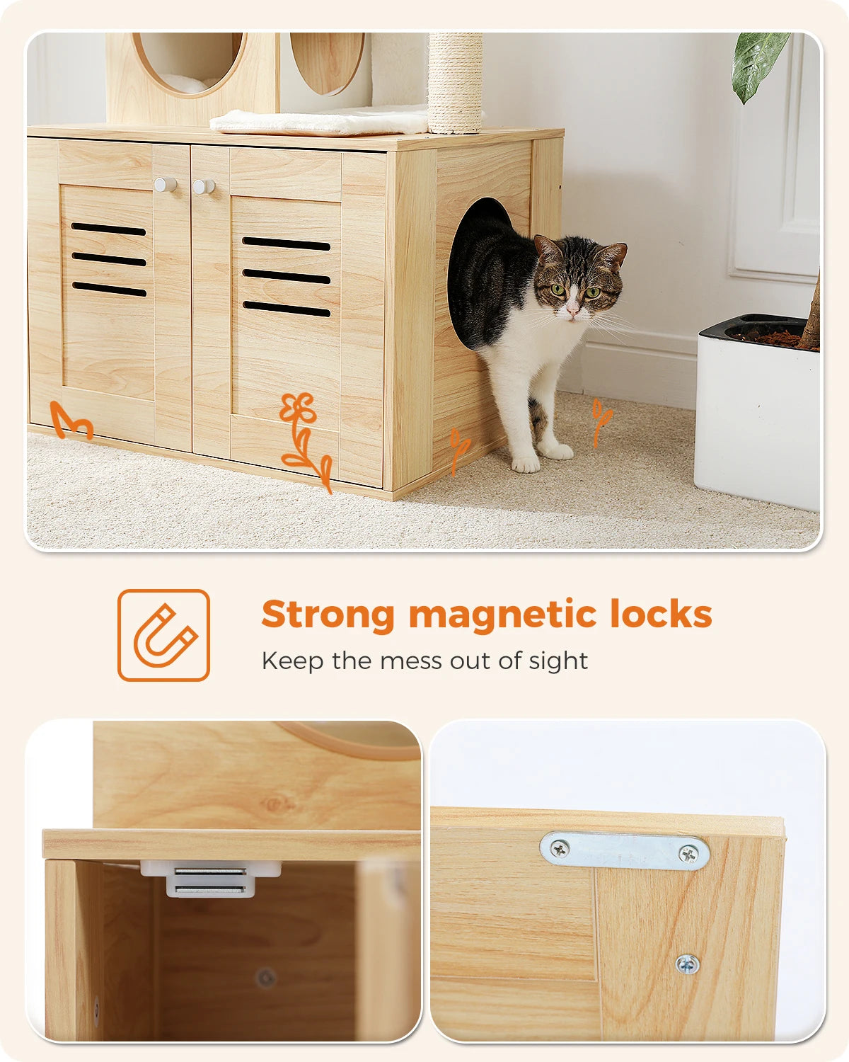 Multi-Level Cat Tower with Foldable Cat Litter hind away