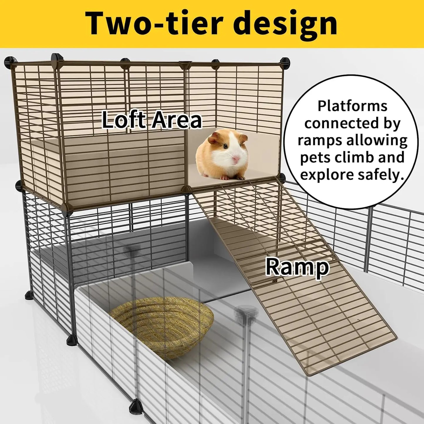 Guinea Pig Cage Indoor Habitat Cage with Plastic Bottom Playpen