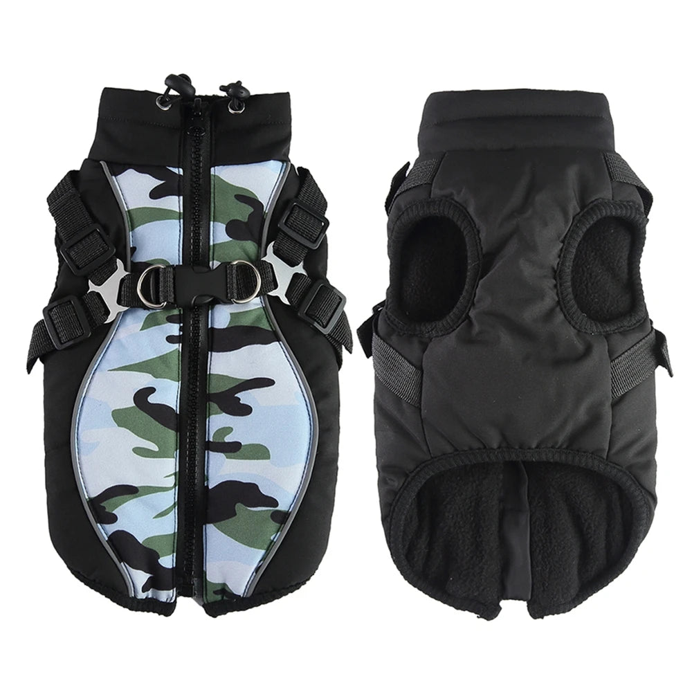 Winter Pet Dog Jacket With Harness Warm Dog Clothes