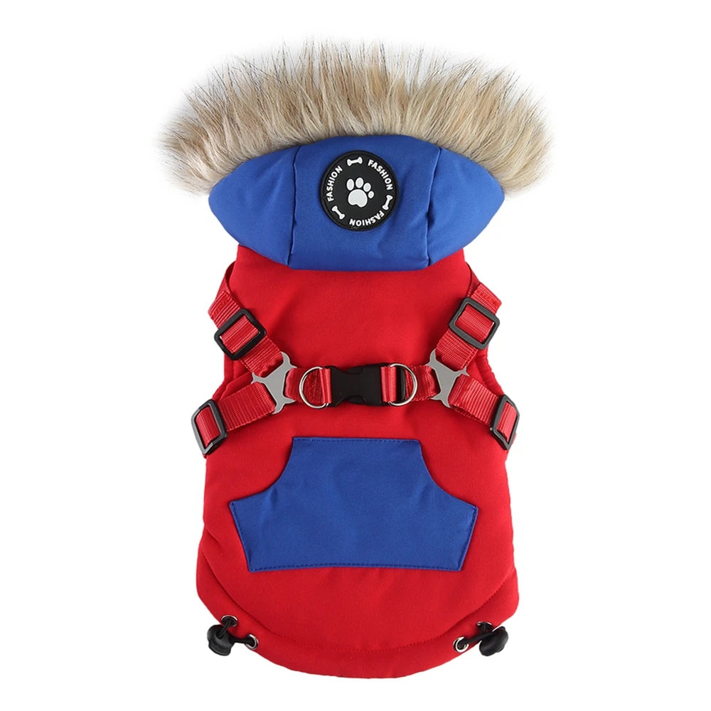 Winter Pet Dog Jacket With Harness Warm Dog Clothes