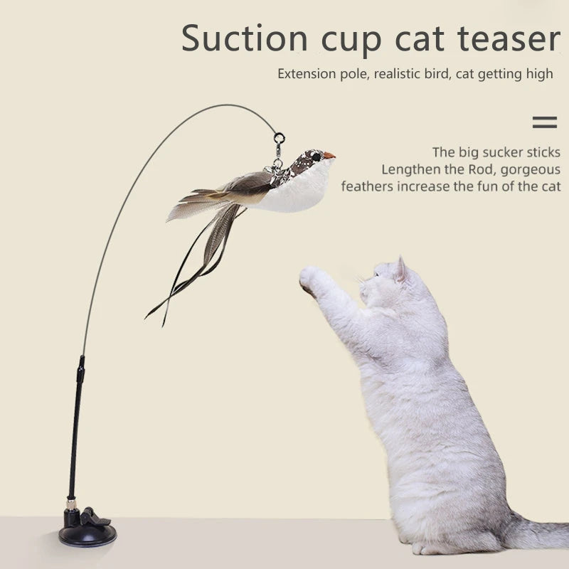 Interactive Cat Toy Simulation Feather Bird with Suction Cup