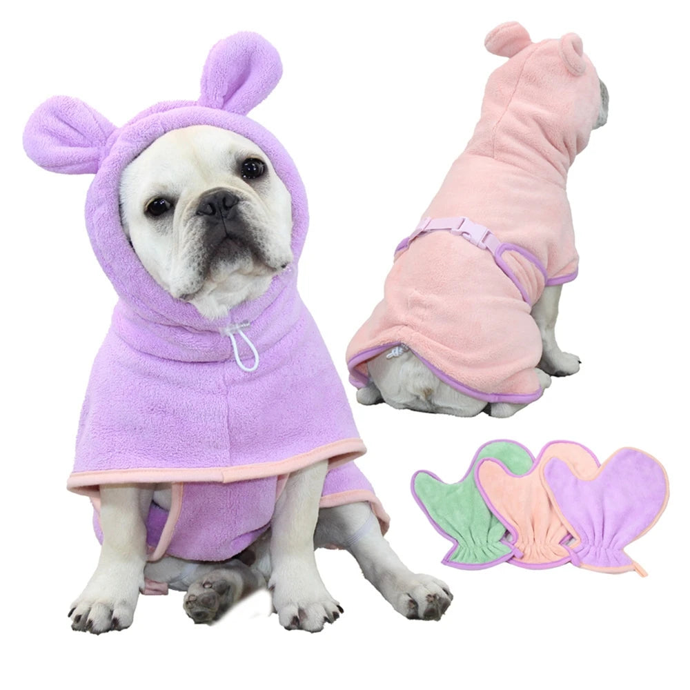 Dog Bathrobe Pet Drying Coat Microfiber Absorbent Hooded