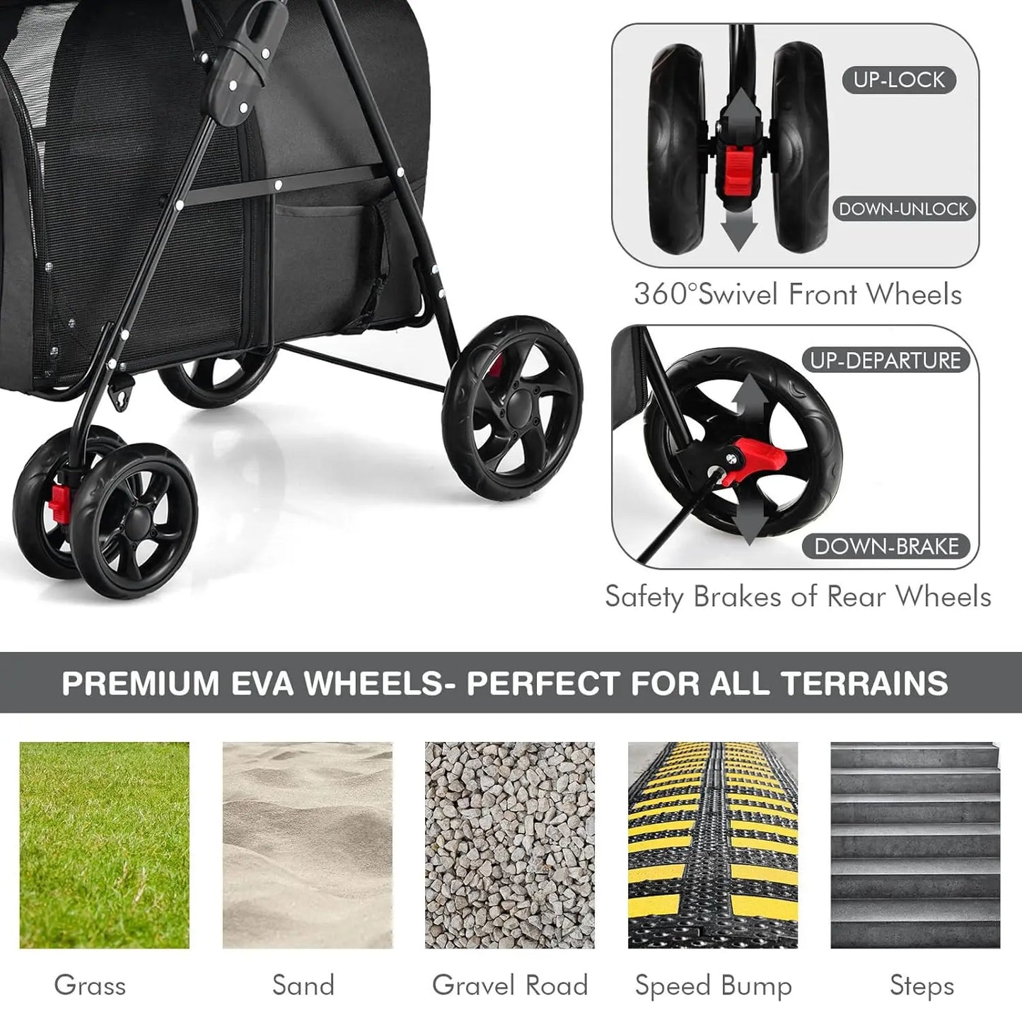 Double Pet Stroller with 2 Detachable Carrier Bags