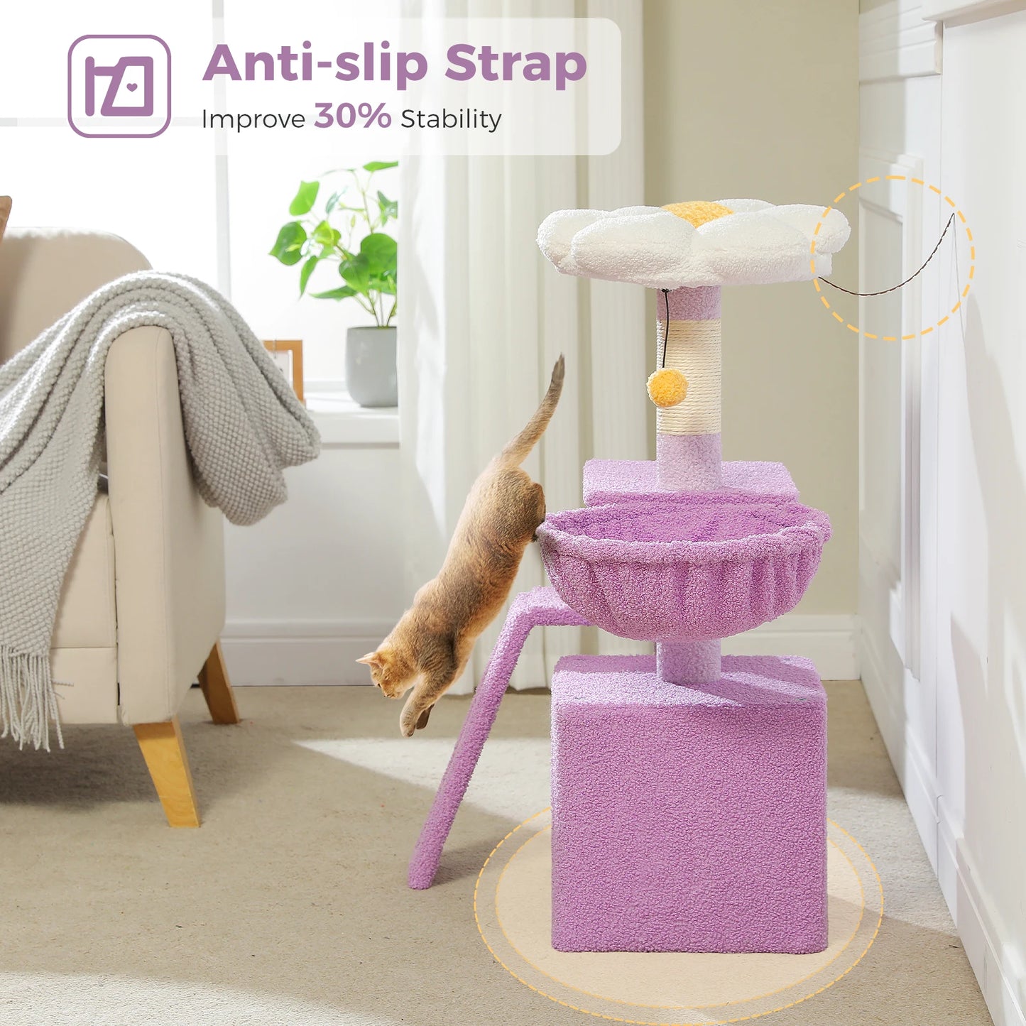 Small Cat Tower for Indoor Tree with Large Hammock