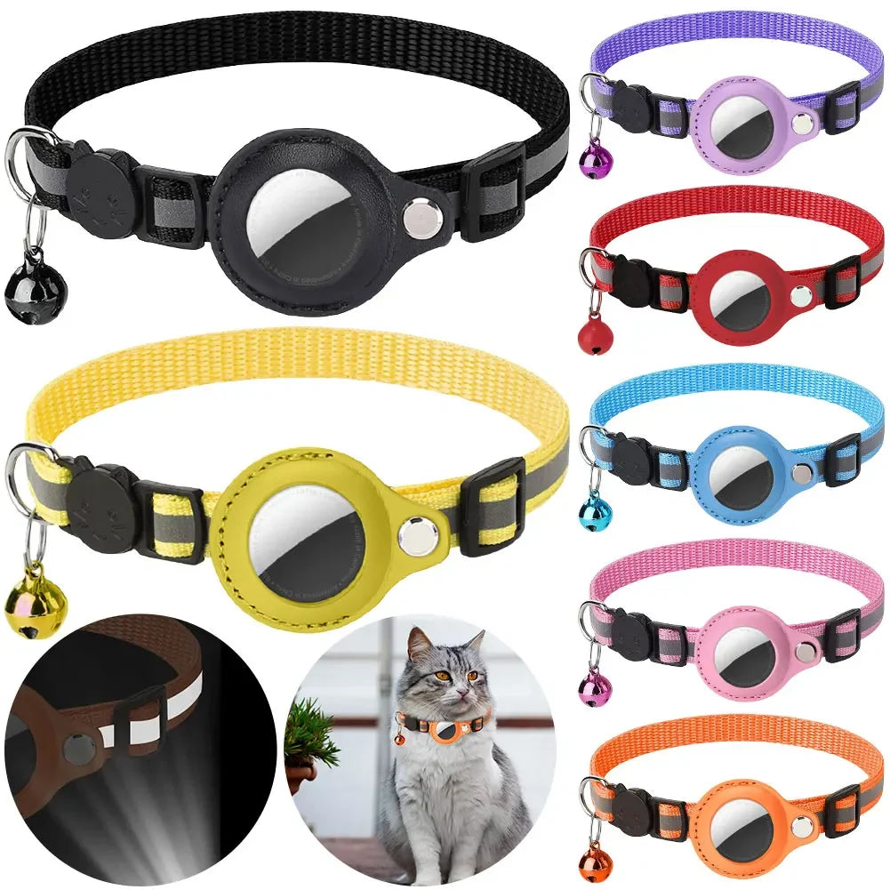 For Apple AirTag Pet Collar with Bell Safety Buckle GPS Tracker Holder