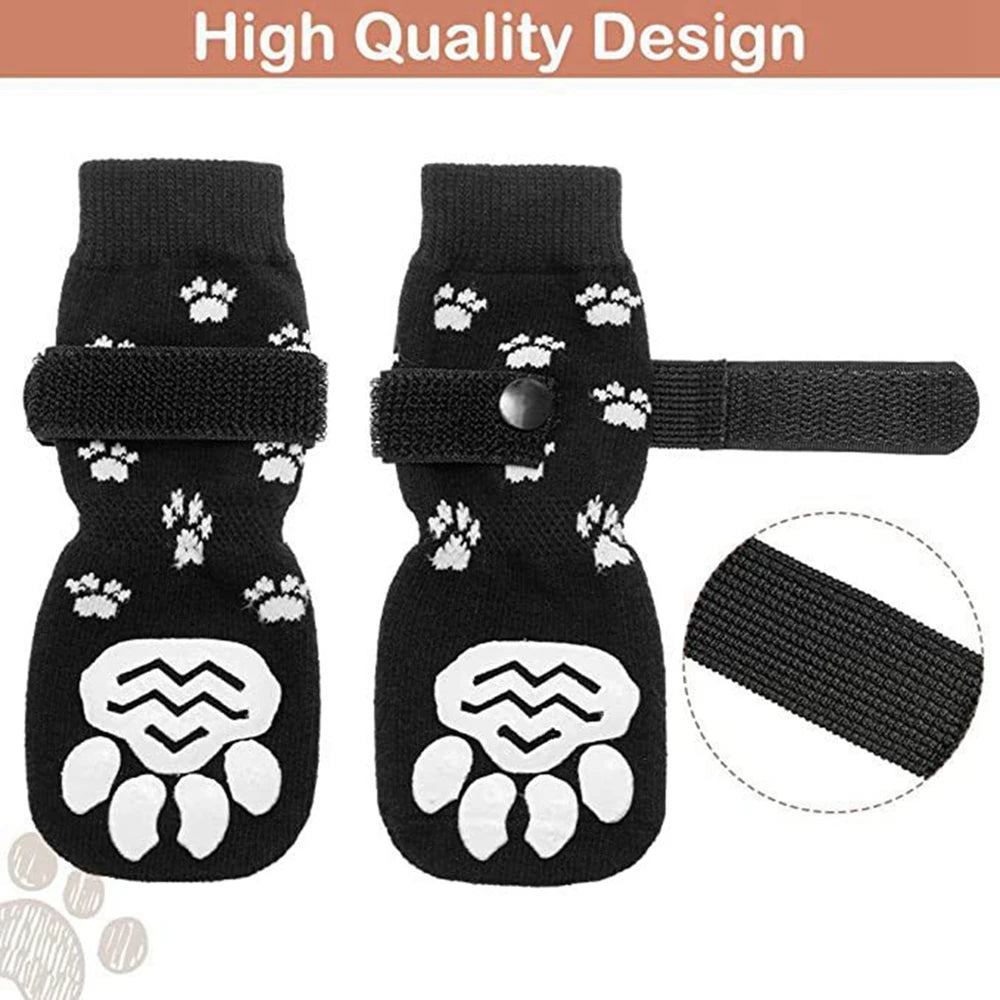 4pcs Anti-Slip Pet Dog Cat Socks with Adjustable Straps for Pets Paw