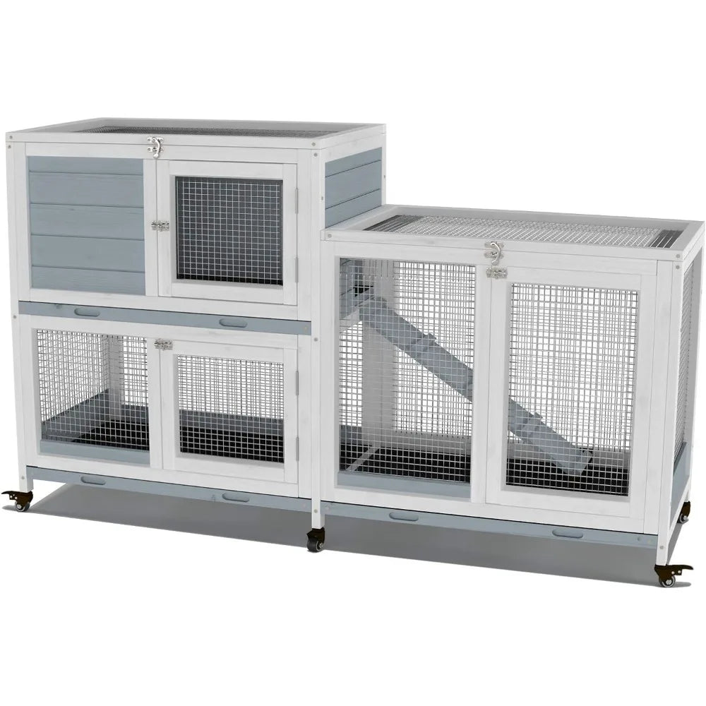 Two Floors 58" Wooden Indoor Bunny Hutch Rabbit Cage