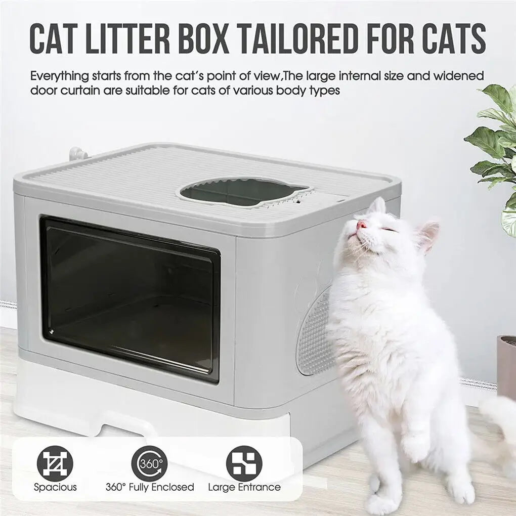 Foldable Cat Litter Box Front Entry & Top Exit Boxes