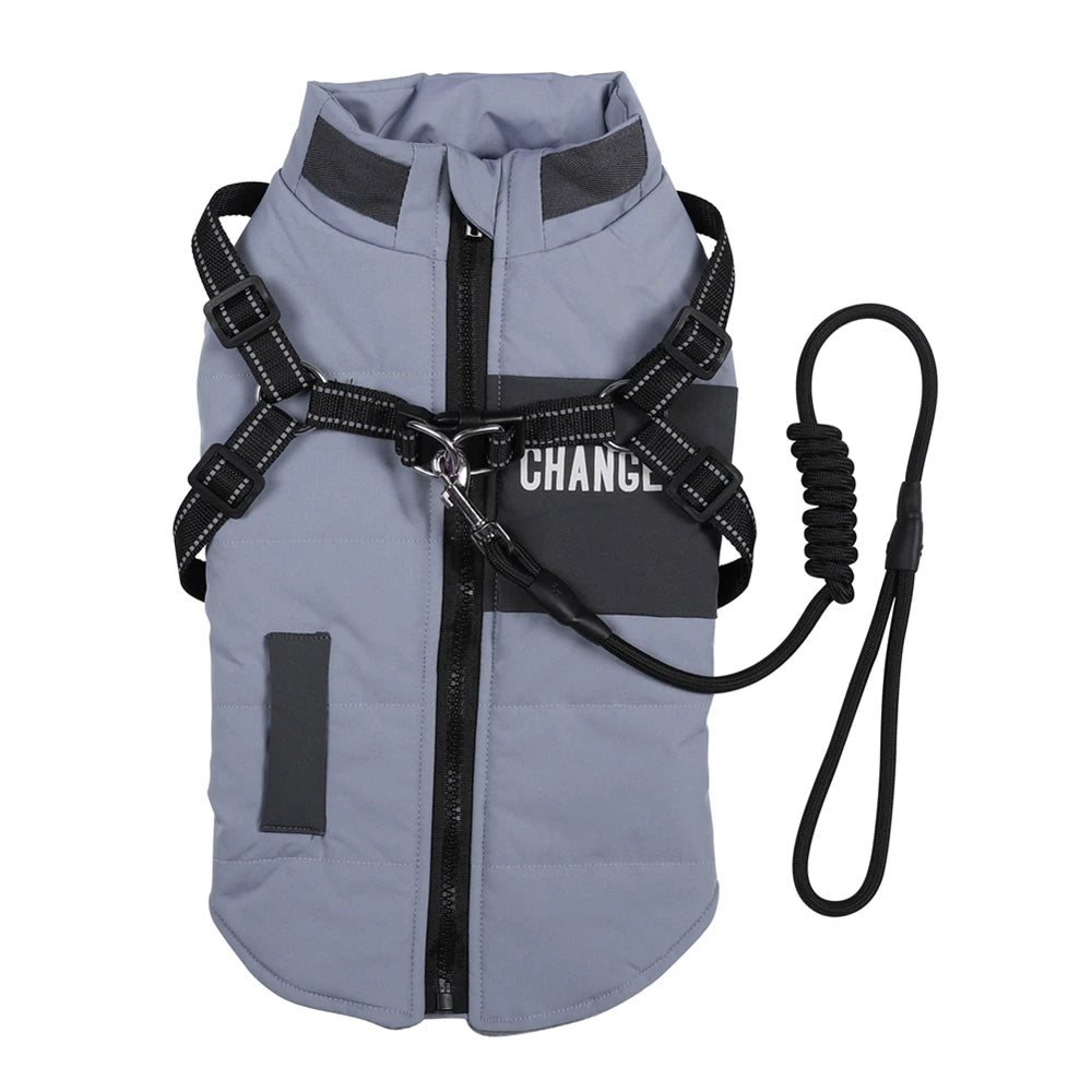 Winter Pet Dog Jacket With Harness Clothes Waterproof