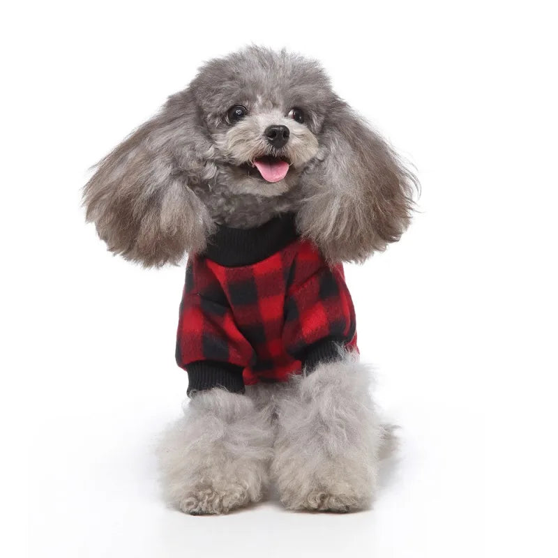 Pet Christmas Pajamas Red Black Buffalo Plaid Jumpsuit Dog Clothes