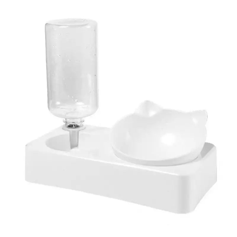 Cat Food Bowl Feeder Automatic Pet Food Container with Water Dispenser