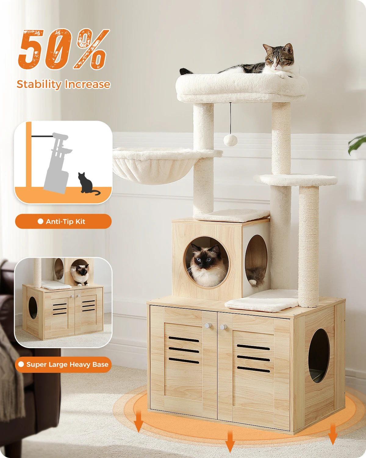 Multi-Level Cat Tower with Foldable Cat Litter hind away