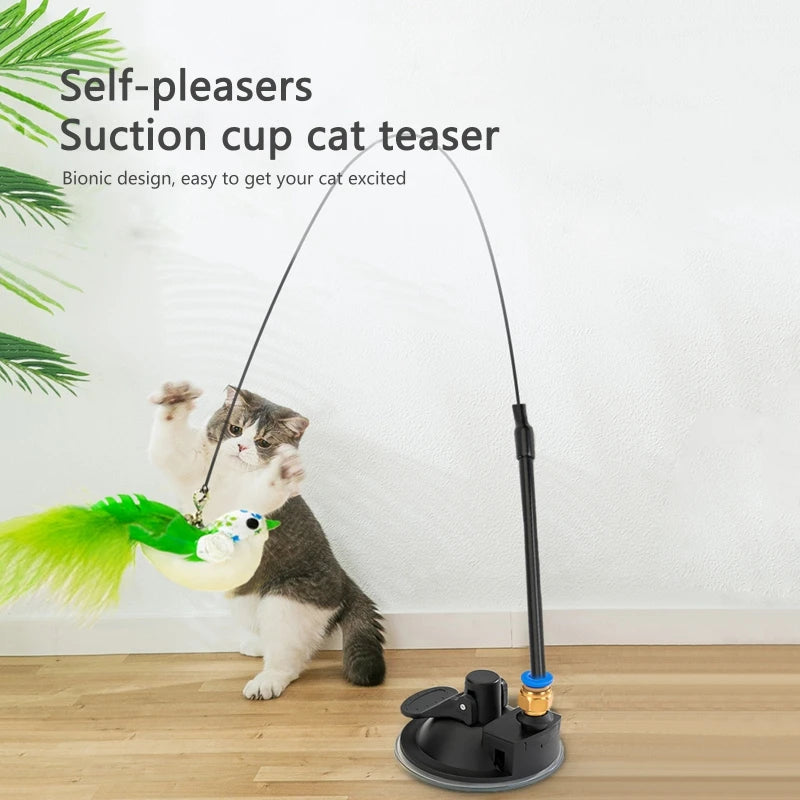 Interactive Cat Toy Simulation Feather Bird with Suction Cup