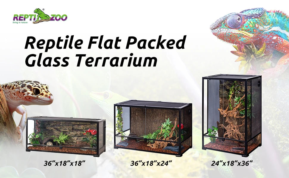 Reptile Tall Glass Terrarium Habitat Double Hinge Door