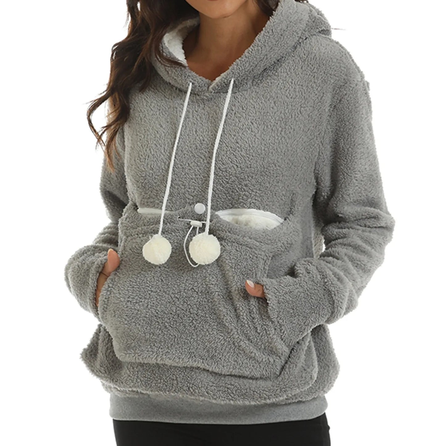 Winter Plush Cute Carrier Holder Hoodies Women Sweatshirts