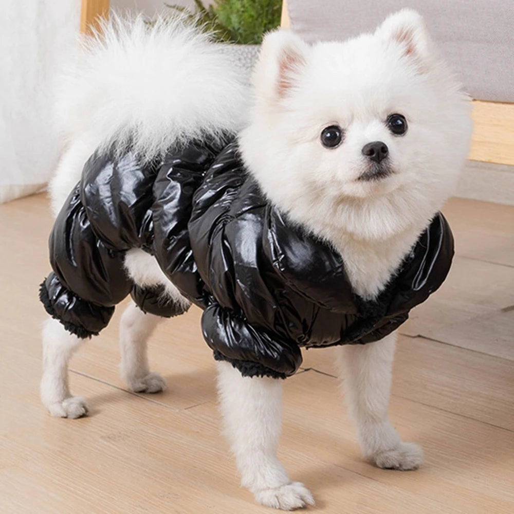 Dog or Cat Winter Faux Leather Waterproof Jumpsuit Hoodie